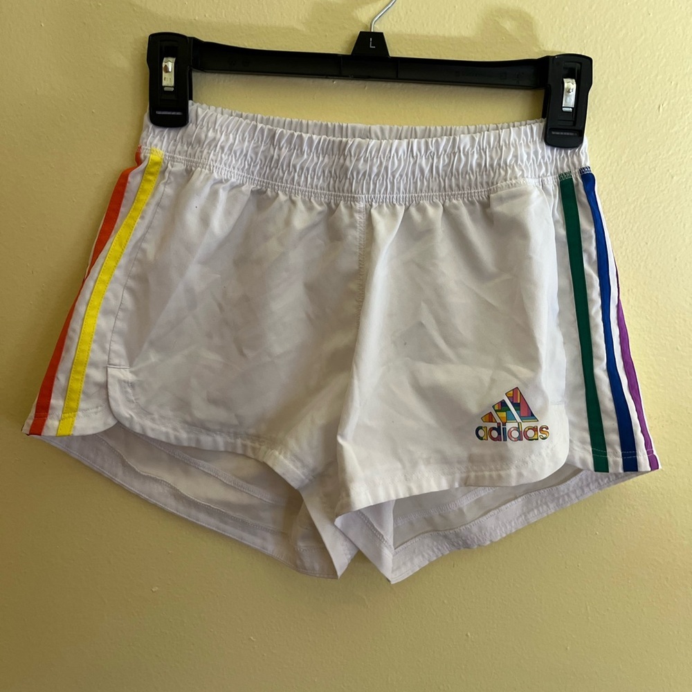 Adidas Women's White Rainbow Stripe Shorts Size XS